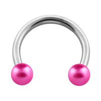 Two Fake Pearls Pink Circular Barbell Ring
