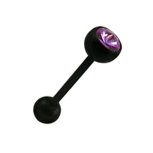 Black Bioflex Tongue Bar Ring w/ Purple Strass