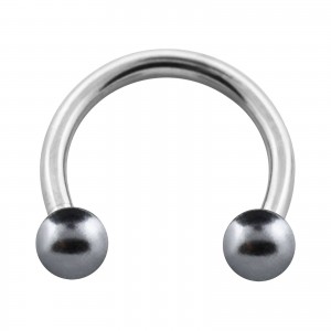 Hufeisen-Piercing Grau Zwei Kunstperlen