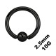 Dickes Genitalpiercing / BCR Eloxiert Schwarz Ring 2.5 mm / 10 G