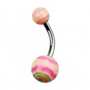 Pink/Green Acrylic Aztec Belly Bar Navel Button Ring