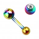 Knorpel-Piercing Eloxiert Mehrfarbig Kugel 4 mm Strass Wei&szlig;