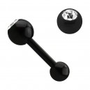 Knorpel-Piercing Eloxiert Schwarz Kugel 4 mm Strass Weiß