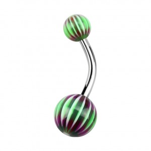 Green/Purple 32 Faces Acrylic Belly Bar Navel Button Ring