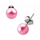 Pink Fake Pearl Balls Earrings Ear Stud Pair