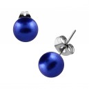 Dark Blue Fake Pearl Balls Earrings Ear Stud Pair