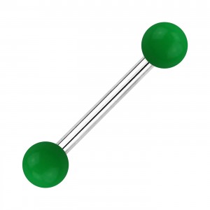 Two Balls Green Opaque Acrylic Tongue Barbell Ring