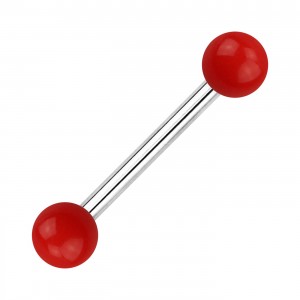 Two Balls Red Opaque Acrylic Tongue Barbell Ring