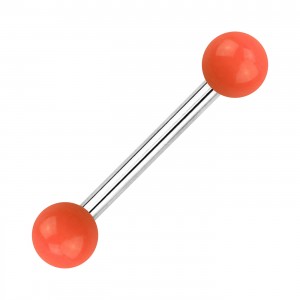 Two Balls Orange Opaque Acrylic Tongue Barbell Ring