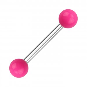 Two Balls Pink Opaque Acrylic Tongue Barbell Ring
