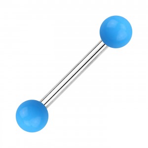 Two Balls Light Blue Opaque Acrylic Tongue Barbell Ring