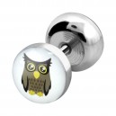Owl Print Round 316L Steel Ear Ring Fake Plug
