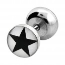 Black Star Print Round 316L Steel Ear Ring Fake Plug