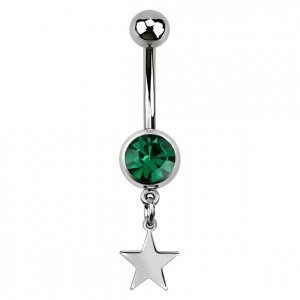 Piercing Ombligo Acero 316L Strass Verde Oscuro Colgante Estrella