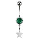 Piercing Ombligo Acero 316L Strass Verde Oscuro Colgante Estrella