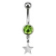 Piercing Ombligo Acero 316L Strass Verde Claro Colgante Estrella