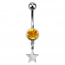 Yellow Strass 316L Steel Belly Button Ring w/ Star Pendant