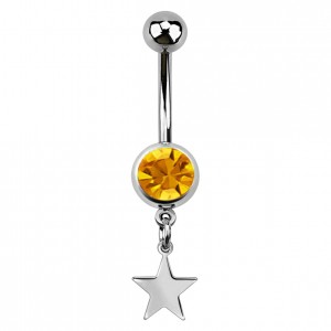 Piercing Ombligo Acero 316L Strass Amarillo Colgante Estrella