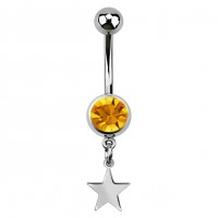 Yellow Strass 316L Steel Belly Button Ring w/ Star Pendant
