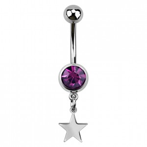 Piercing Ombligo Acero 316L Strass Púrpura Colgante Estrella