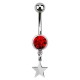 Red Strass 316L Steel Belly Button Ring w/ Star Pendant