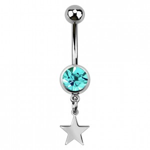 Turquoise Strass 316L Steel Belly Button Ring w/ Star Pendant