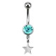 Turquoise Strass 316L Steel Belly Button Ring w/ Star Pendant