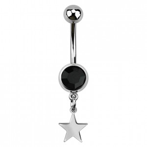 Black Strass 316L Steel Belly Button Ring w/ Star Pendant