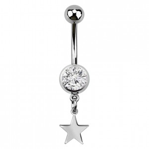 White Strass 316L Steel Belly Button Ring w/ Star Pendant