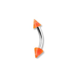 Transparent Orange Acrylic Eyebrow Curved Bar Ring w/ Spikes