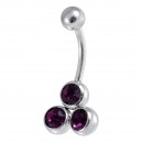 Purple Three Strass Triangle Belly Button Ring