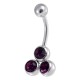Purple Three Strass Triangle Belly Button Ring