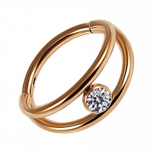 Clicker-Ring- / Conch-Piercing Zwei St&auml;be Eloxiert Golden Rosa Strass Wei&szlig;
