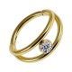 Piercing Anillo / Conch Clicker Dos Barras Anodizado Dorado Strass Blanco