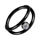 Clicker-Ring- / Conch-Piercing Zwei Stäbe Eloxiert Schwarz Strass Weiß
