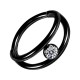 White Strass Black Anodized Two Bars Clicker Hinged Ring