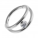 Piercing Anillo / Conch Clicker Dos Barras Metálico Strass Blanco