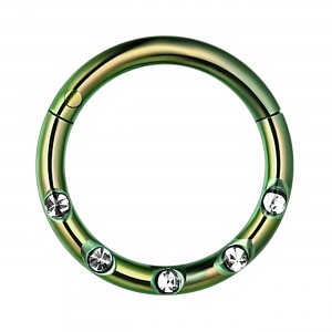 Daith-Piercing Clicker-Ring Eloxiert Grün 5 Weiße Verkrustete Strass