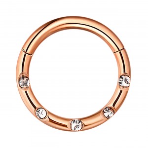 Daith-Piercing Clicker-Ring Eloxiert Golden Rosa 5 Weiße Verkrustete Strass