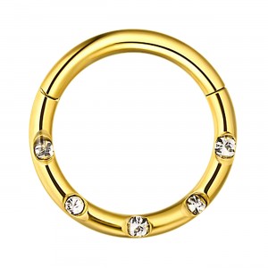 Daith-Piercing Clicker-Ring Eloxiert Golden 5 Weiße Verkrustete Strass