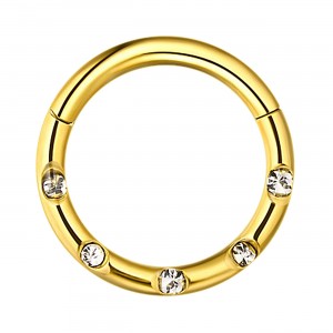 Piercing Daith Ring Clicker Eloxiert Golden 5 Weiße Verkrustete Strass