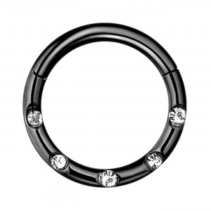 Daith-Piercing Clicker-Ring Eloxiert Schwarz 5 Weiße Verkrustete Strass
