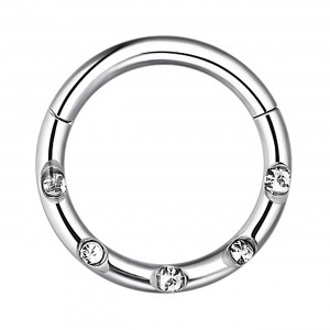 Daith-Piercing Clicker-Ring Metallisiert 5 Weiße Verkrustete Strass