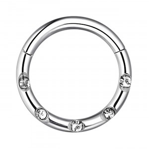 Piercing Daith Ring Clicker Metallisiert 5 Weiße Verkrustete Strass