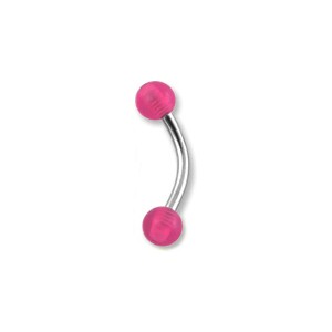 Transparent Pink Acrylic Eyebrow Curved Bar Ring w/ Balls
