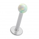 Labret- / Lippenpiercing Stahl 316L Synthetischer Opal Weiß