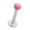 Pink Synthetic Opal 316L Steel Lip/Labret Stud Piercing Ring
