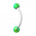 Green Synthetic Opal 316L Steel Eyebrow Curved Bar Ring