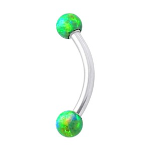 Green Synthetic Opal 316L Steel Eyebrow Curved Bar Ring