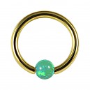 BCR-Piercing-Ring  Eloxiert Golden Synthetischer Opal Gr&uuml;n